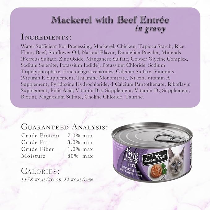Variety Pack for Fussie-Cat-Fine-Dining Pate Wet Food - 6 Delicious Flavors: Sardine & Chicken, Tuna & Shrimp, Chicken & Lamb, Oceanfish, Sardine, and Mackerel & Beef (2.8 Oz Each, 12 cans Total)