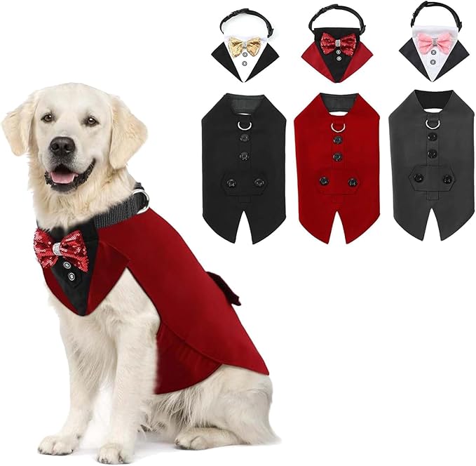 Dog Wedding Suit with Butterfly Tie Pet Tuxedo Costume Outfit Clothes Supply for Christmas Halloween Make Up Durability Suit