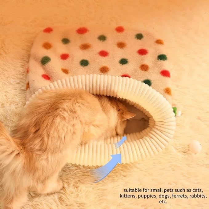 Cat Sleeping Bag, Cats Winter Sleeping Bag for Indoor Cats Cozy Plush Cat Cave Bed, Self-Warming Pet Snuggle Sack for Kitten Puppy Small Dogs (D - Beige 1 pcs, L-21"x17.7")
