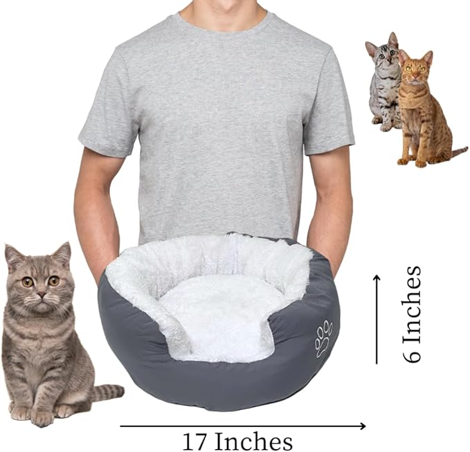 Evelots Calming Donut Cat Bed - Warm Pet Bed for Cats and Small Dogs - Anti-Anxiety Cozy Cuddler - Removable Soft Plush Cushion - Machine Washable - Non-Slip Bottom - Grey