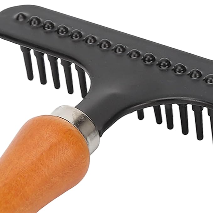 Wooden Handle Pet Brush, Handheld Cat Grooming Rake, Stainless Steel Deshedding Brush for Cats Dogs with Comfortable Rounded Tips