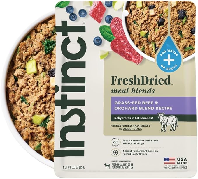 Instinct FreshDried Meal Blends, Freeze Dried Dog Food, Grain Free - Beef & Orchard Blend, 3 oz. Bag