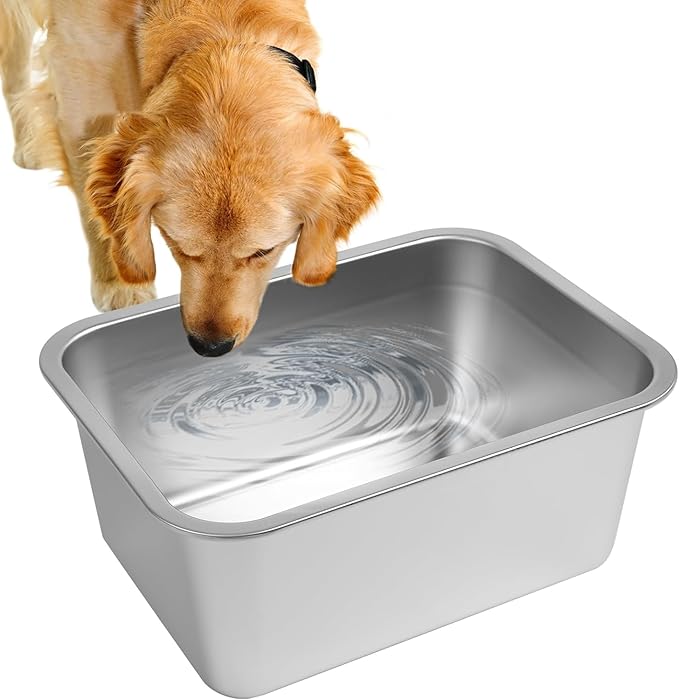 1.25 Gallons Large Dog Water Bowl, Stainless Steel Metal Dog Bowls, Large Capacity Pet Food Bowl Water Dish for Indoor and Outdoor Universal for Small & Medium Dogs 12.6''×8.7''×3.9''