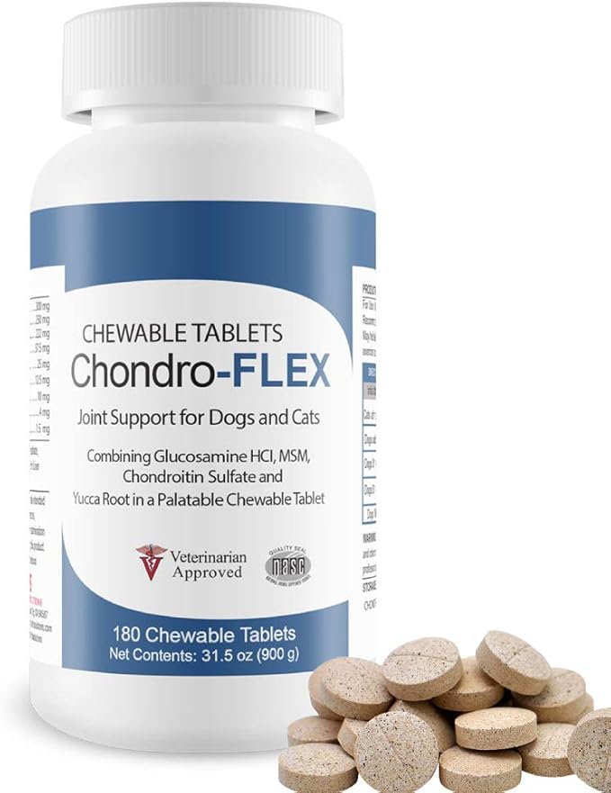 Chondro-Flex - Powerful Joint Care Formula Dogs and Cats - Maximum Nutritional Support - Glucosamine, Chondroitin, MSM, Ester-C, and Minerals - 180 Chewable Tablets