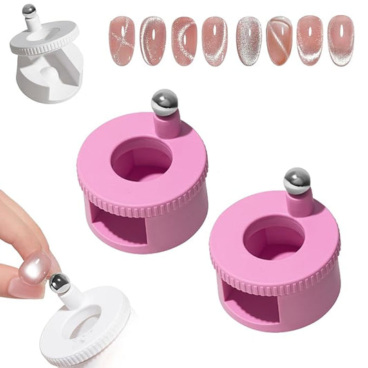 2026 New Rotating Cat Eye Magnet, Automatic Glass Bead Suction of Cat Eye Nail, 360° Rotating Main Body, Uniform Magnetic Force,Beginner Friendly Nail Tool,Creating Wide Cat Eye Effect in 2s (2 Pink)