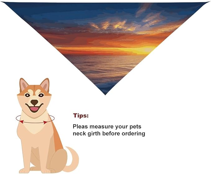 Dog Bandana Spring Pet Scarf Adjustable Triangle Sea and Sunset Printing Dog Bib Washable Polyester Puppy Bandana for Small Medium Large Dogs Cat Birthday Party Supplies