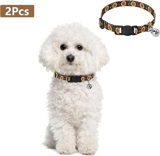 Dog Collar Fall Flowers Spices Black Pattern Dog Collars Puppy Collar Cat Pet Collar with Adjustable Buckle for Dogs Cats Pets Supplies 2 Pack