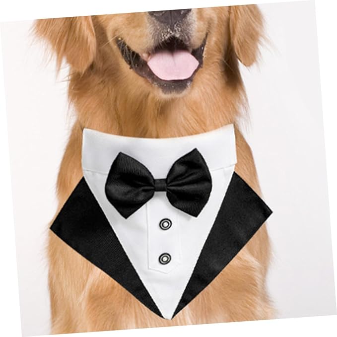 Pet Tuxedo Collar with Bow Tie, Dog Triangle Bandana Scarf, Black and White Formal Puppy Bib for Party and Holiday, Size L 60x2.0cm, Stylish Pet Supply for Dogs