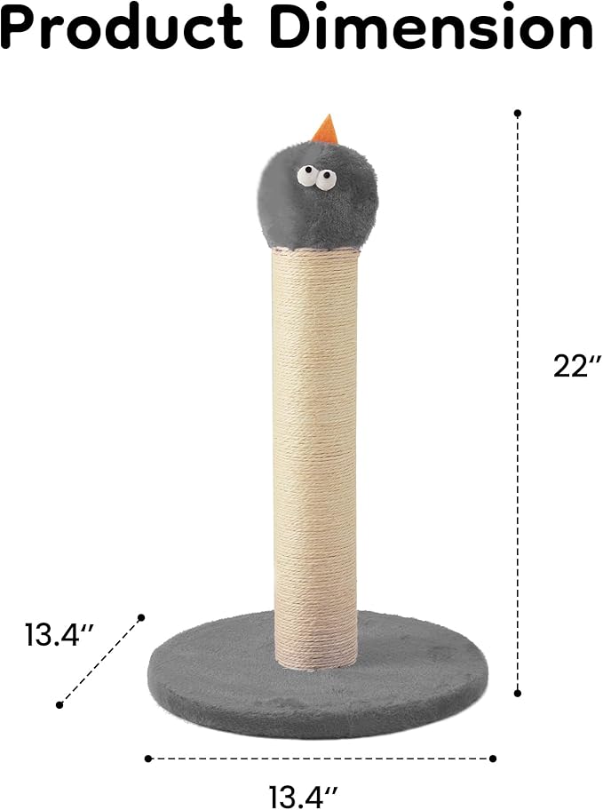 22'' Cat Scratching Post, Cat Scratchers Tree Tower for Indoor Kitty with Extra Wide 13.4" Stable Base, Scratching Post with Natural Sisal & Velvet Fabric for Small, Medium Cat, Gray