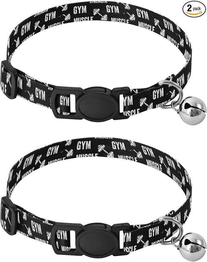 Dog Collar Black Sports Pattern Dog Collars Puppy Collar Cat Pet Collar with Adjustable Buckle for Dogs Cats Pets Supplies 2 Pack