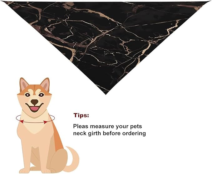 Dog Bandana Spring Pet Scarf Adjustable Triangle Black Gold Marble Printing Dog Bib Washable Polyester Puppy Bandana for Small Medium Large Dogs Cat Birthday Party Supplies
