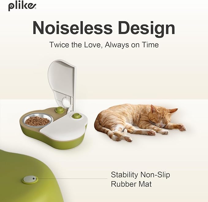 Plike 2-Meal Automatic Pet Feeder, 48H Timed Wet Food Refrigerated Dispenser, Includes 2 Ice Packs and Stainless Steel Pet Bowl, Ideal for Wet Food, Yogurt & Canned Meals – for Cats & Small Dogs