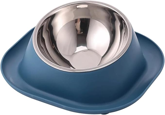 Stable Double Bowls Cat Bowl Stainless Steel Elevated Dog Water Bowl Detachable Prevent Overflow Cat Food Container Pet Supplies(Blue-1)
