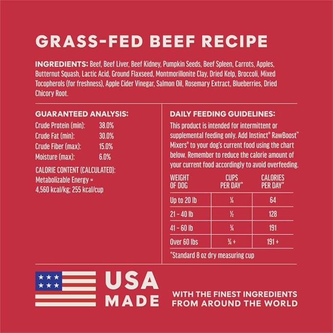 Instinct RawBoost Mixers, Freeze Dried Dog Food Topper, Grain-Free Recipe - All Natural Beef, 25 oz. Bag