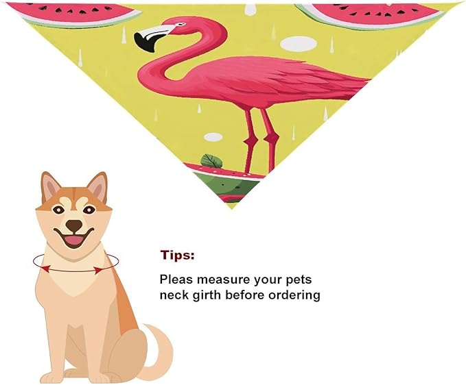 Dog Bandana Spring Pet Scarf Adjustable Triangle Pink Flamingo and Watermelon Printing Dog Bib Washable Polyester Puppy Bandana for Small Medium Large Dogs Cat Birthday Party Supplies