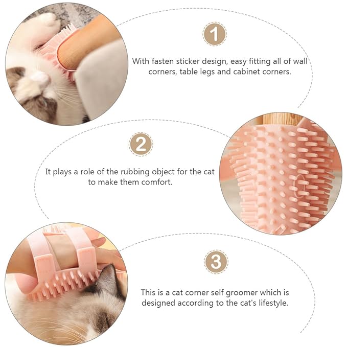 Beaupretty Silicone Cat Massage Comb Brush Self Grooming Corner Scratcher Pink Large Dual-use Wet Dry Pet Hair Removal Tool for Indoor Cats