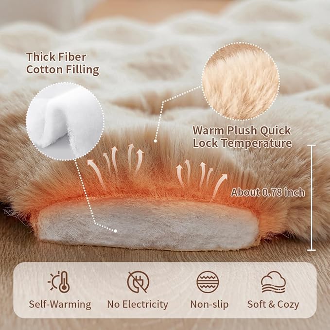 Self-Warming Cat Bed, Plush Faux Fur Pet Bed Mat with Anti-Slip Bottom, Ultra Soft Heated Bed for Cats & Medium Dogs, Cozy Fluffy Pad for Couch & Crate, Machine Washable, 27x20 Inch Coffee