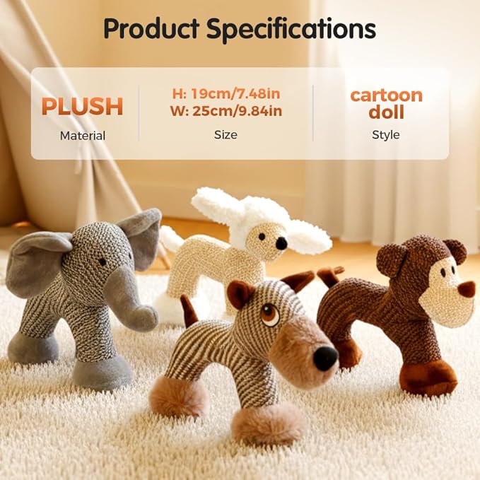 Linen Safari Companions Dog Toys, Durable Linen Dog Toy with Squeaker for Small Medium Large Dogs, Chew Resistant Animal Shaped Toys for Aggressive Chewers Puppy Anxiety Relief (Monkey)