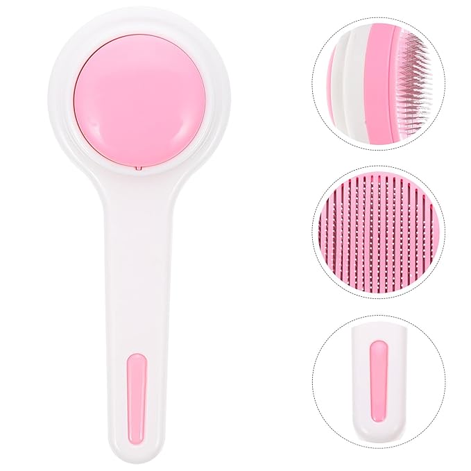 HEMOTON Pet Grooming Brush and Household Fur Comb, Multi-function Pink Plastic Deshedding Tool for Cats, Dogs, and Kittens, Portable Pet Hair Removal Accessory for Home Use