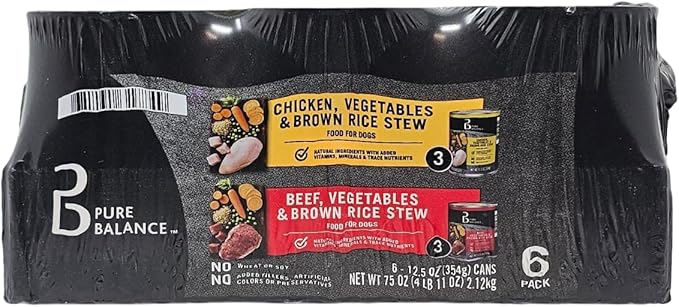 Pure Balance Chicken and Beef Vegetables and Brown Rice Stew Wet Dog Food, 12.5oz Cans (6 Count)
