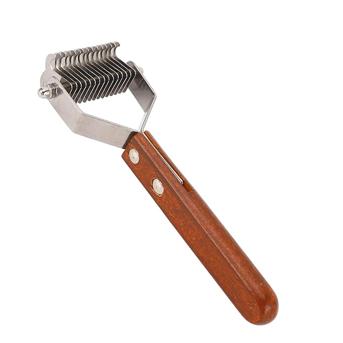 Focket Cat Grooming Brush, Stainless Steel Double Sided Pet Grooming Rake Ergonomic Anti Slip Wood Handle Pet Hair Removal Tool for Cats and Dogs (Small Size (21x17cm / 8.3x6.7in))