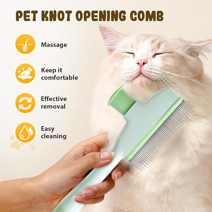 Flea Comb for Cats & Dogs, 2025 New Pet Hair Removal Comb with Release Button, Pet Grooming Brush Cat Dog Combs, Self-Cleaning Cat Brush for Short and Long Hair Cats (2 Pcs)