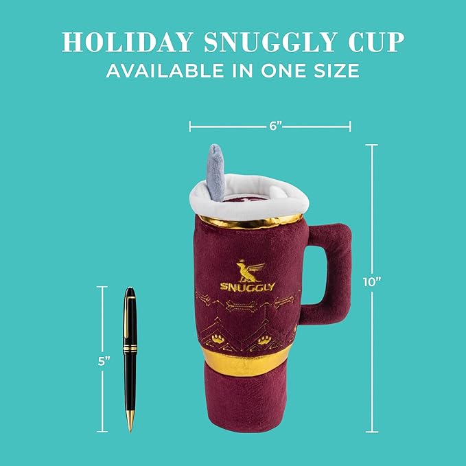 Haute Diggity Dog Holiday Snuggly Cup Plush Dog Toy for Small, Medium & Large Dogs, Interactive Funny Christmas Squeaky Toys, Soft, Durable, Machine-Washable, Safe & Cute Birthday Gift for Dogs, Red