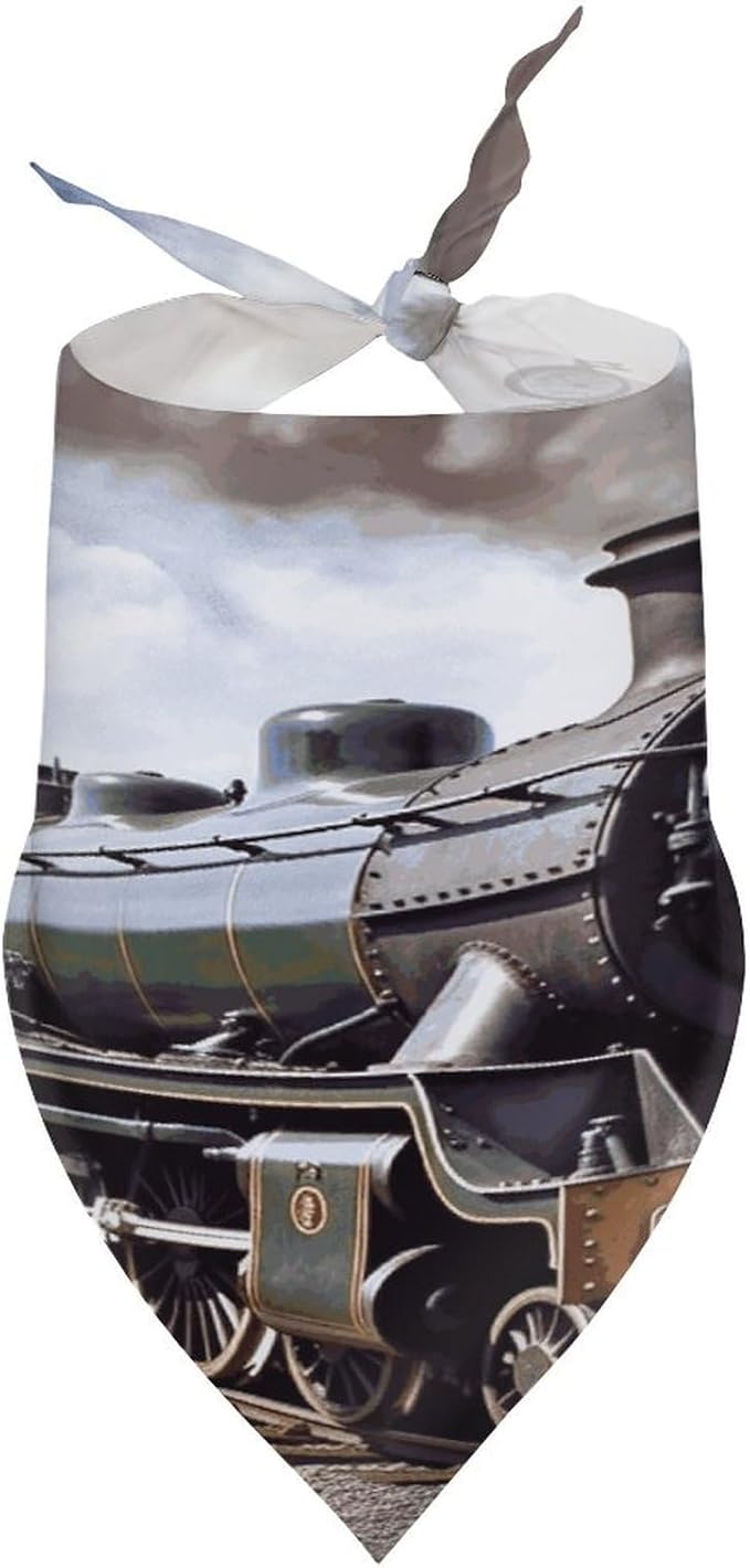 Dog Bandana Spring Pet Scarf Adjustable Triangle Steam Locomotive Train Printing Dog Bib Washable Polyester Puppy Bandana for Small Medium Large Dogs Cat Birthday Party Supplies