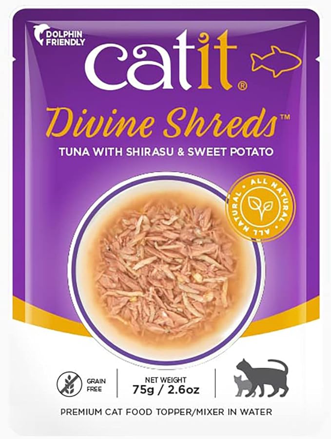 Catit Divine Shreds Premium Cat Food Topper, 12 Pack, Tuna
