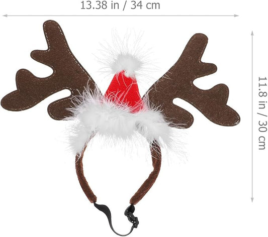 Pet Christmas Hat and Scarf Set with Reindeer Antler Headdress, Small Size Cotton Blend Xmas Costume Accessory for Puppies and Kittens Holiday Party Supplies