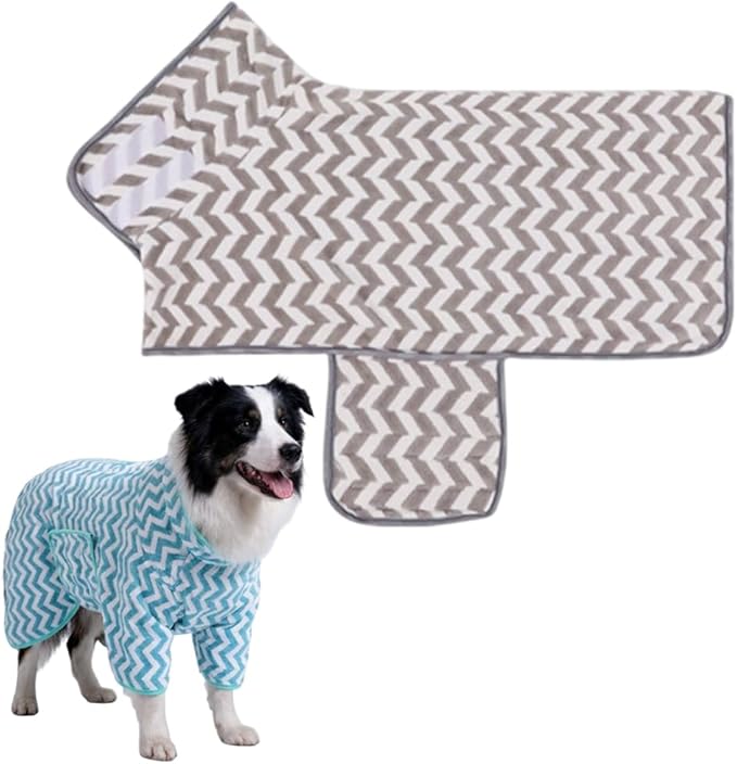 Dog Bathrobe, Super Absorbent Microfiber Drying Coat for After Bath, Warm Keeping Dogs Towel, Soft Pet Towel Robe for XS-XL Dogs, Dogs Bath Supplies (Gray, XL)