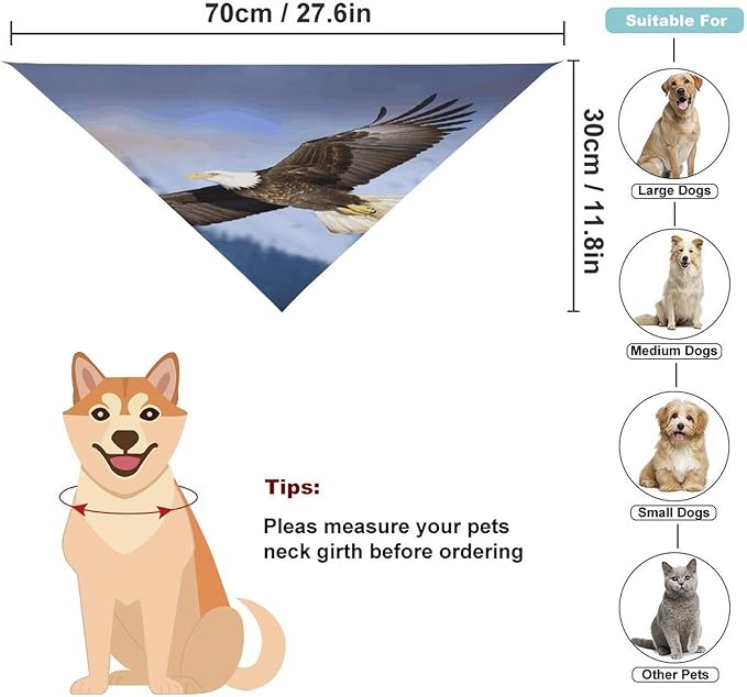 Dog Bandana Spring Pet Scarf Adjustable Triangle Bald Eagle Flying Printing Dog Bib Washable Polyester Puppy Bandana for Small Medium Large Dogs Cat Birthday Party Supplies