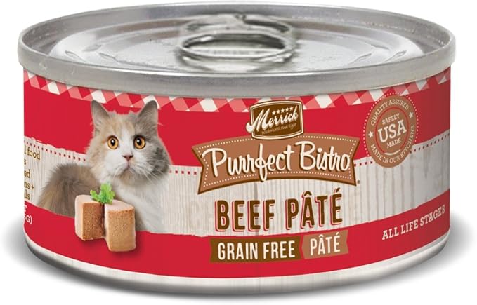 Merrick Purrfect Bistro Grain Free Premium Soft Canned Pate Adult Wet Cat Food, High Protein Beef Recipe - (Pack of 24) 3 oz. Cans
