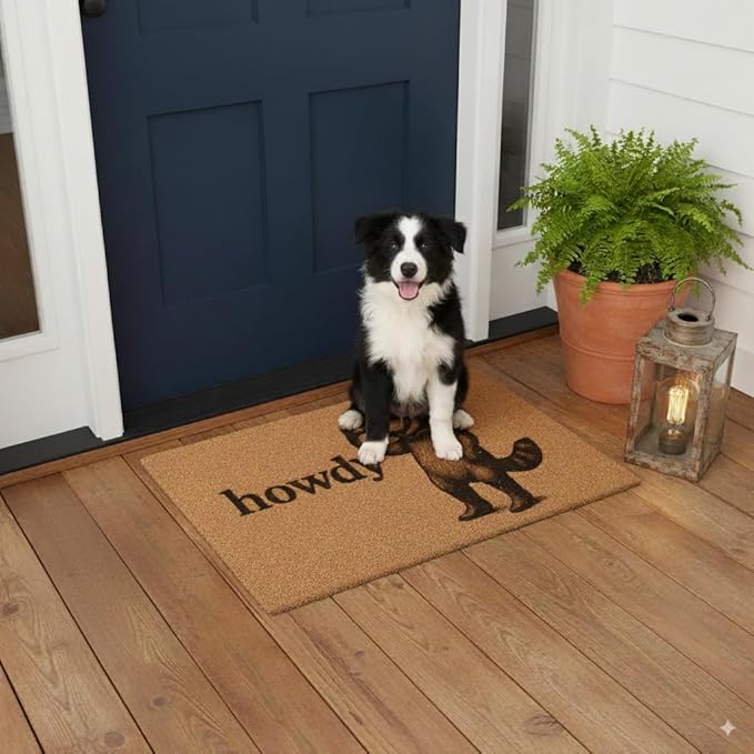 Funny Doormat Outdoor Welcome Mat, Faux Coir Door Mat for Front Porch or Entryway, Cute Pet-Themed Durable and Easy to Clean Rug 30"x17" (Howdy-1)
