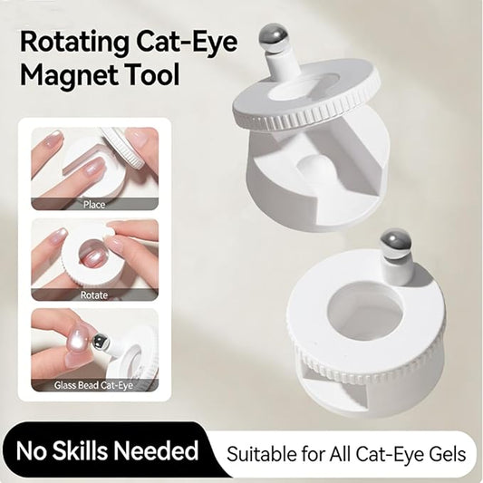 2026 New Rotating Cat Eye Magnet, Automatic Glass Bead Suction of Cat Eye Nail, 360° Rotating Main Body, Uniform Magnetic Force,Beginner Friendly Nail Tool,Creating Wide Cat Eye Effect in 2s (2 White)