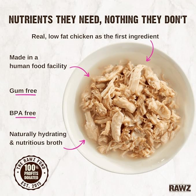 Rawz Natural Premium Shredded Canned Cat Wet Food - Made with Real Meat Ingredients No BPA or Gums - 5.5oz Cans 24 Count (Chicken)