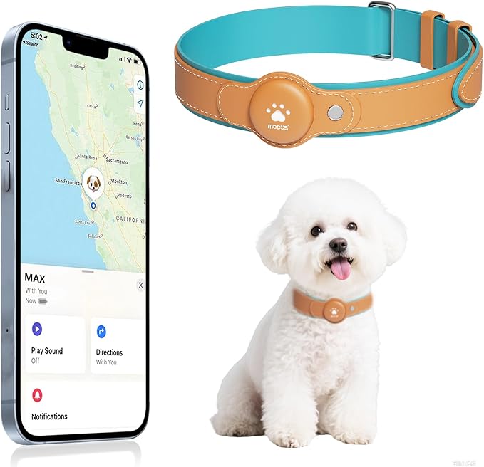 GPS Tracker for Dogs, 2 in 1 Pet Tracking Smart Collar (Only iOS), No Monthly Fee GPS Tracker Dog Collar, Real-time Location Comfortable PU Tracker Tag for Small, Medium Large Dogs(Locator Included)