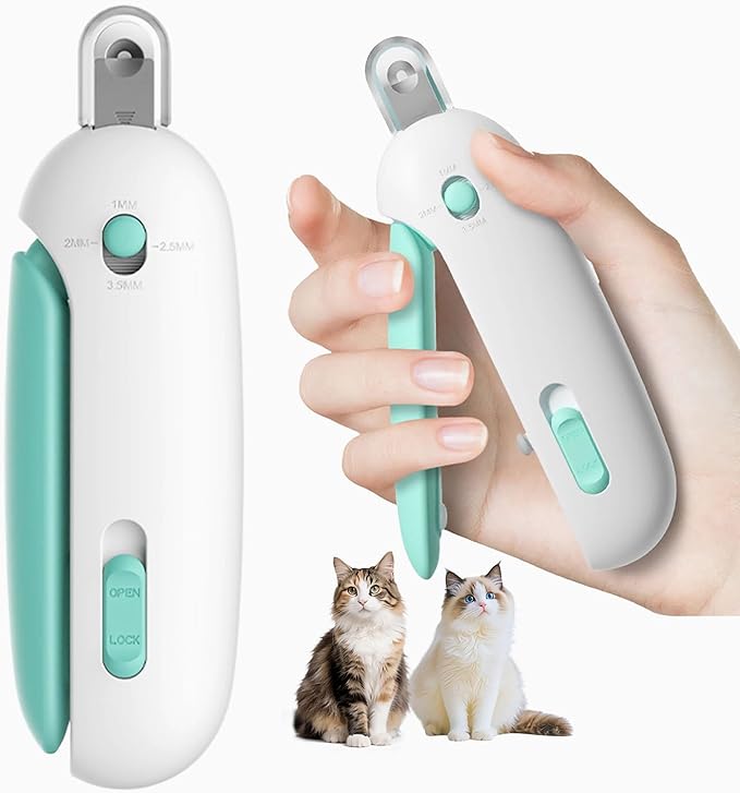 Adjustable Cat Nail Clippers with Security Guard,All-in-One Trimmer & Grooming Supplies for Kittens to Large Cats,Includes Nail File and Storage Container(Green)