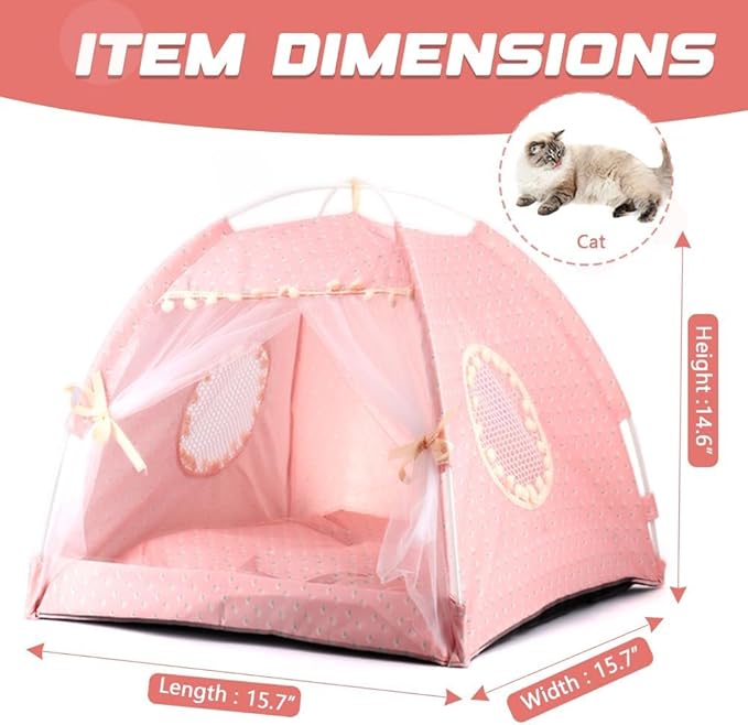pawstrip Dog Tent Indoor Cat House Pink Puppy Bed Portable Pet Teepe Princess Dog Camping Tent Outdoor Kitten Houses Cute Bunny Nest Girl Kitty Cave (M, Light Pink)