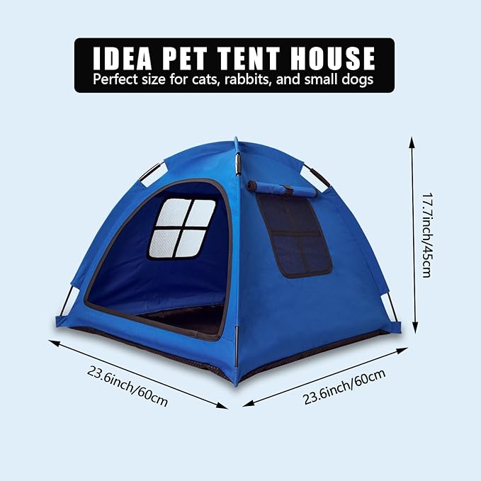 Open Design Pet Tent, Cozy Monitoring Bed for Cats & Puppies, Breathable Mesh Walls for Security & Ventilation, Indoor Outdoor Travel, Blue