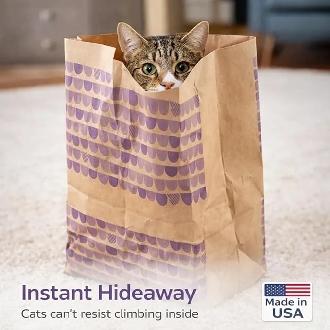 Catnip Infused Crinkly Paper Bag Cat Toys - All Natural & Recycled Materials - Made in USA - Interactive Hide and Seek for Indoor Cats and Kittens (4-Bags, Catnip)