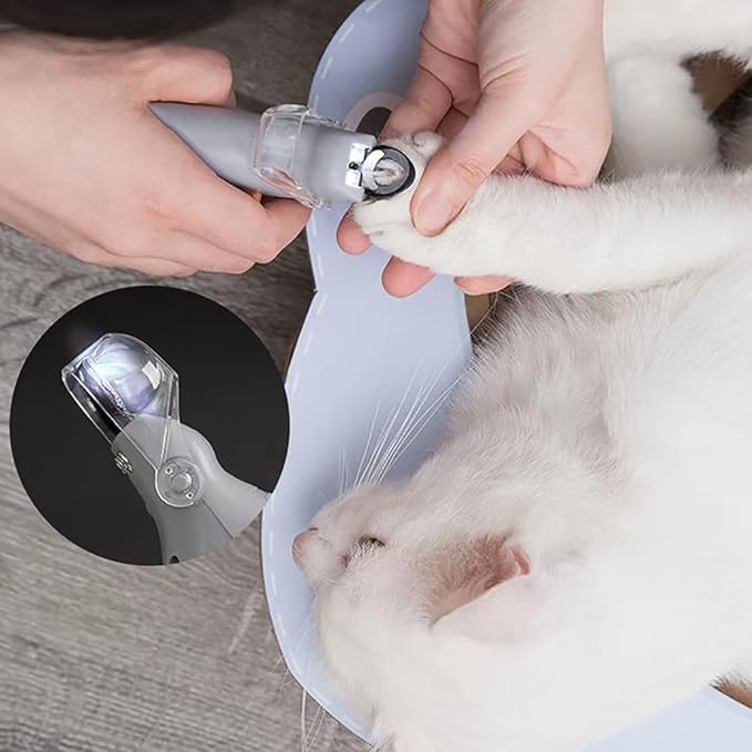 LED + Magnifier Cat Nail Trimmer — Pet Nail Clippers with Light, Curved Half-Moon Stainless Blades, Ergonomic Non-Slip Handle — Safe Cat Nail Clipper with Light for Cats & Dogs
