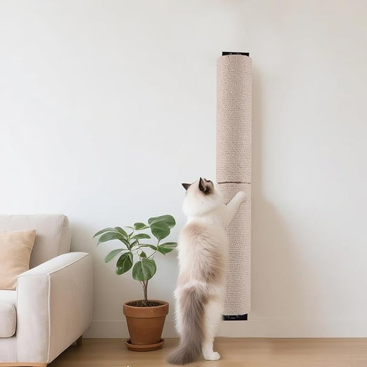 Cat Scratching Post Wall Mounted, 24 inch Tall 3.5 inch Diameter Cat Tree Scratch Post, Hemp Rope Scratcher Posts for Indoor Kittens and Large Cats with Screws