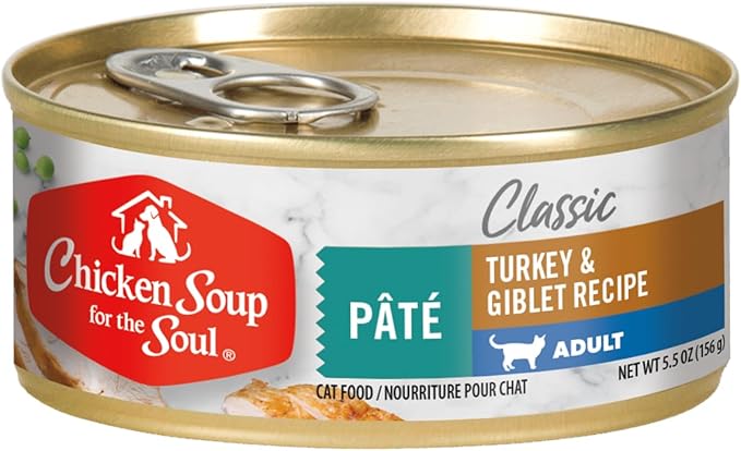 Chicken Soup for the Soul All Natural Premium Adult Wet Cat Food, Real Meat First Ingredient, No By-Products, Artificial Colors, Flavors or Preservatives, Turkey & Giblet Pate, 5.5oz (Pack of 24)