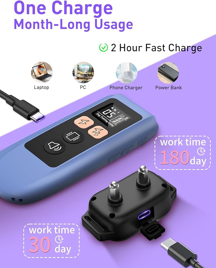 Dog Shock Collar 2 Dogs (10-120lbs) - 3300Ft Dog Training Collar with Beep, Vibration & Shock, IPX7 Waterproof Rechargeable Dog Shock Collars for Small Medium Large Dogs, Security Lock, Purple