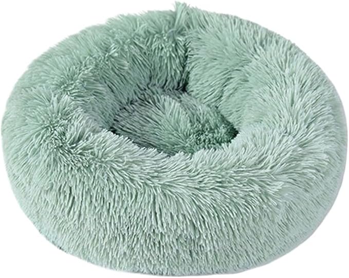 1PCS Round Pet Bed Kennel Non-Slip Winter Warm Dog Kennel Sleeping Long Plush Soft Puppy Cushion Mat Cat Supplies(Green,40cm)