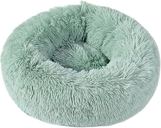1PCS Round Pet Bed Kennel Non-Slip Winter Warm Dog Kennel Sleeping Long Plush Soft Puppy Cushion Mat Cat Supplies(Green,40cm)