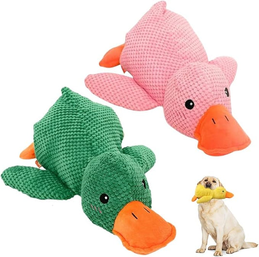 Mellow Calming Duck Dog Toy, 2026 Upgrade Calming Duck Toy for Dog, Interactive Toy with Quack Sound, Soft Plush Stuffed Calming Duck Pillow for Puppy Keep Busy (Green+Pink)