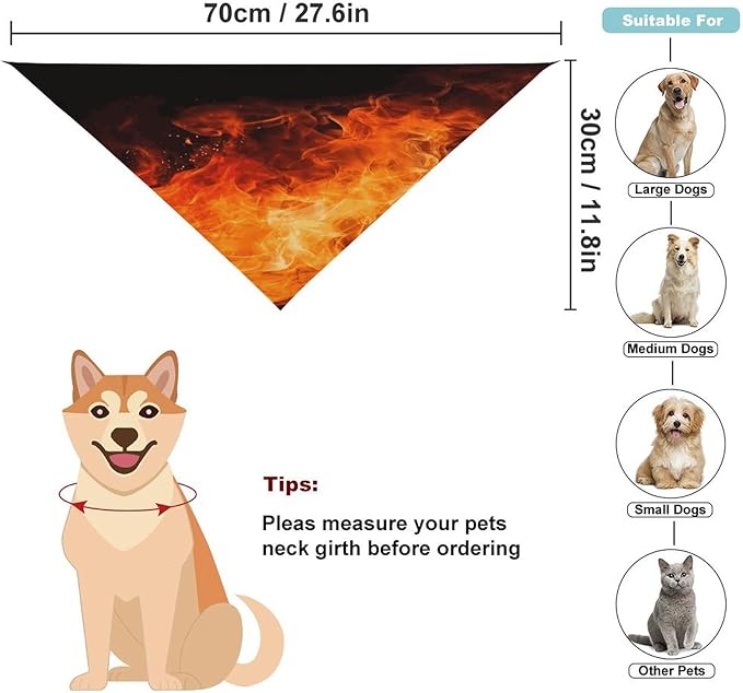 Dog Bandana Spring Pet Scarf Adjustable Triangle Roaring Flame Printing Dog Bib Washable Polyester Puppy Bandana for Small Medium Large Dogs Cat Birthday Party Supplies