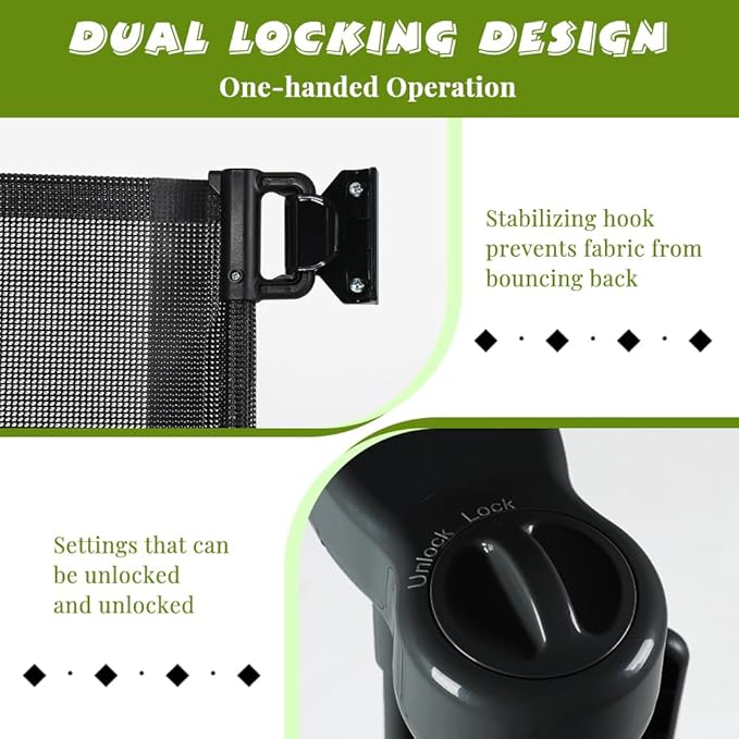 42" Tall Retractable Baby Gates, Extra Wide 196" Retractable Safety Gate with Reinforced Strips, Extra Long Dog Gate for Large Openings & Doorways Mesh Pet Baby Gates Indoor & Outdoor, Black
